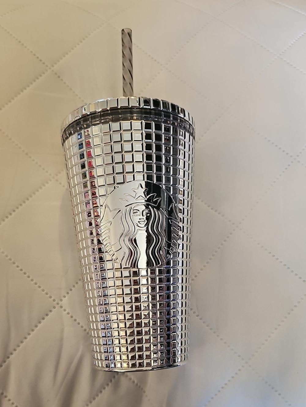 Starbucks Silver Studded Reflective Tumbler with Reusable Straw